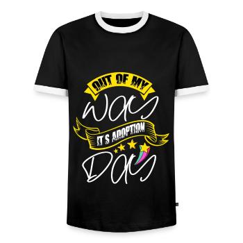 Out Of My Way, it's Adoption Day - Men's Ringer Shirt - black/white - Front - AI Model Female 172 light (172cm) & AI Model Male 178 light (178cm)