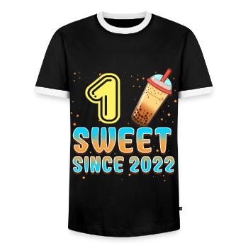 1. Geburtstag Bubble Tee - Männer Kontrast-T-Shirt - Schwarz/Weiß - Vorne - AI Model Female 172 light (172cm) & AI Model Male 178 light (178cm)