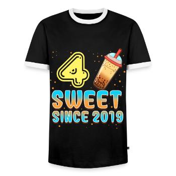 4. Geburtstag Bubble Tee - Männer Kontrast-T-Shirt - Schwarz/Weiß - Vorne - AI Model Female 172 light (172cm) & AI Model Male 178 light (178cm)