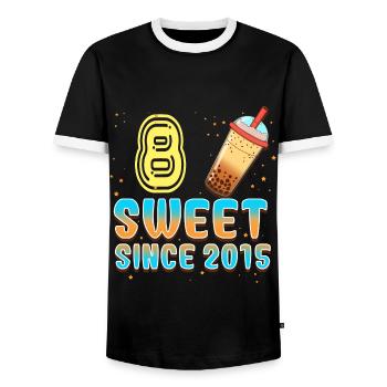 8. Geburtstag Bubble Tee - Männer Kontrast-T-Shirt - Schwarz/Weiß - Vorne - AI Model Female 172 light (172cm) & AI Model Male 178 light (178cm)