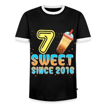 7. Geburtstag Bubble Tee - Männer Kontrast-T-Shirt - Schwarz/Weiß - Vorne - AI Model Female 172 light (172cm) & AI Model Male 178 light (178cm)