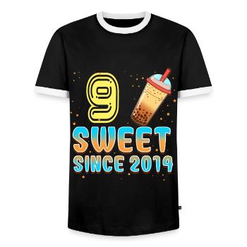 9. Geburtstag Bubble Tee - Männer Kontrast-T-Shirt - Schwarz/Weiß - Vorne - AI Model Female 172 light (172cm) & AI Model Male 178 light (178cm)