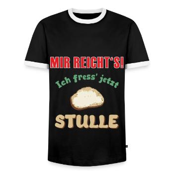 Mir reicht's! Ich fress' jetzt Stulle - Männer Kontrast-T-Shirt - Schwarz/Weiß - Vorne - AI Model Female 172 light (172cm) & AI Model Male 178 light (178cm)