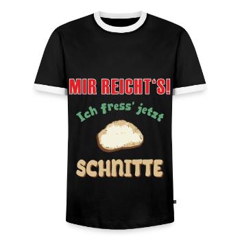 Mir reicht's! Ich fress' jetzt Schnitte - Männer Kontrast-T-Shirt - Schwarz/Weiß - Vorne - AI Model Female 172 light (172cm) & AI Model Male 178 light (178cm)