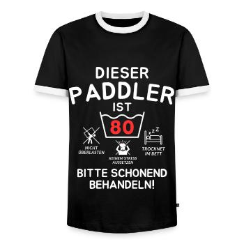 Ce pagayeur a 80 ans. - T-shirt contrasté Homme - noir/blanc - Devant - AI Model Female 172 light (172cm) & AI Model Male 178 light (178cm)