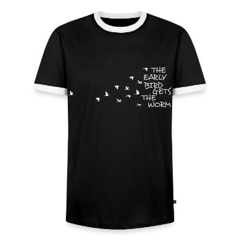 The early bird The flock of birds The gift idea - Men's Ringer Shirt - black/white - Front - AI Model Female 172 light (172cm) & AI Model Male 178 light (178cm)