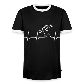 Schraubenschlüssel Herzschlag Handwerker Mechanike - Männer Kontrast-T-Shirt - Schwarz/Weiß - Vorne - AI Model Female 172 light (172cm) & AI Model Male 178 light (178cm)