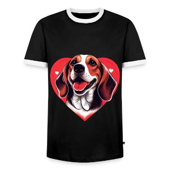 happy Beagle Dog mit Herz - Männer Kontrast-T-Shirt - Schwarz/Weiß - Vorne - AI Model Female 172 light (172cm) & AI Model Male 178 light (178cm)