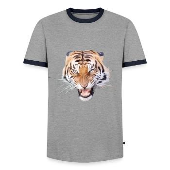 Wild Tiger - Wild Hissing - Wilderness - Men's Ringer Shirt - grey/navy  - Front - AI Model Female 172 light (172cm) & AI Model Male 178 light (178cm)