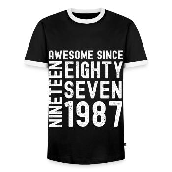 Awesome since 1987 Birthday Gift Year - Men's Ringer Shirt - black/white - Front - AI Model Female 172 light (172cm) & AI Model Male 178 light (178cm)