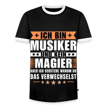 Ich bin Musiker und kein Magier - Männer Kontrast-T-Shirt - Schwarz/Weiß - Vorne - AI Model Female 172 light (172cm) & AI Model Male 178 light (178cm)