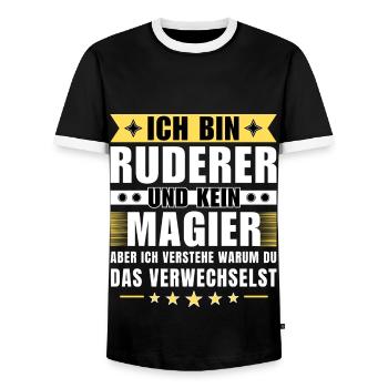 Ich bin Ruderer und kein Magier - Männer Kontrast-T-Shirt - Schwarz/Weiß - Vorne - AI Model Female 172 light (172cm) & AI Model Male 178 light (178cm)