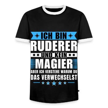 Ich bin Ruderer und kein Magier - Männer Kontrast-T-Shirt - Schwarz/Weiß - Vorne - AI Model Female 172 light (172cm) & AI Model Male 178 light (178cm)