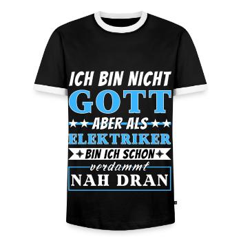 Ich bin nicht Gott aber als Elektriker nah dran - Männer Kontrast-T-Shirt - Schwarz/Weiß - Vorne - AI Model Female 172 light (172cm) & AI Model Male 178 light (178cm)