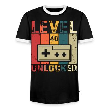 Level 40 freigeschaltet - Männer Kontrast-T-Shirt - Schwarz/Weiß - Vorne - AI Model Female 172 light (172cm) & AI Model Male 178 light (178cm)