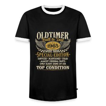 Vintage 1965 Vintage Born Birthday Gift - Men's Ringer Shirt - black/white - Front - AI Model Female 172 light (172cm) & AI Model Male 178 light (178cm)