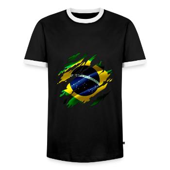 Brésil Drapeau Brésilien Look Used - T-shirt contrasté Homme - noir/blanc - Devant - AI Model Female 172 light (172cm) & AI Model Male 178 light (178cm)