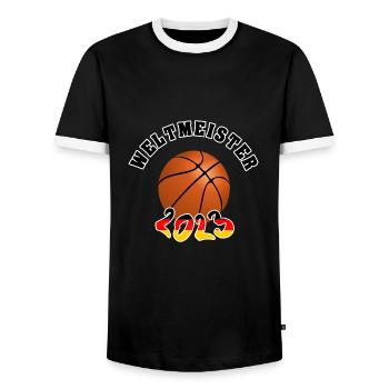 Deutschland Basketball Weltmeister 2023 - Männer Kontrast-T-Shirt - Schwarz/Weiß - Vorne - AI Model Female 172 light (172cm) & AI Model Male 178 light (178cm)