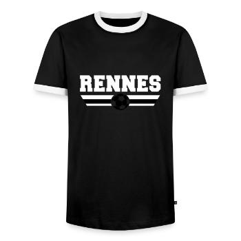 Rennes football 2013 - Men's Ringer Shirt - black/white - Front - AI Model Female 172 light (172cm) & AI Model Male 178 light (178cm)