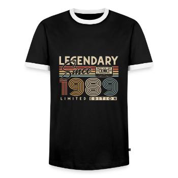 Legendary Since 1989 Vintage Retro Birthday - Men's Ringer Shirt - black/white - Front - AI Model Female 172 light (172cm) & AI Model Male 178 light (178cm)