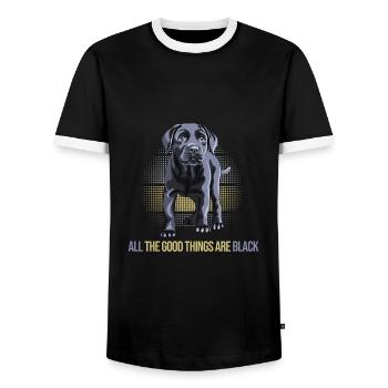dog black labrador dog breeding black labrador - Men's Ringer Shirt - black/white - Front - AI Model Female 172 light (172cm) & AI Model Male 178 light (178cm)