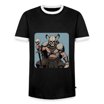 Guerrier viking avec masque de crâne et cornes - T-shirt contrasté Homme - noir/blanc - Devant - AI Model Female 172 light (172cm) & AI Model Male 178 light (178cm)