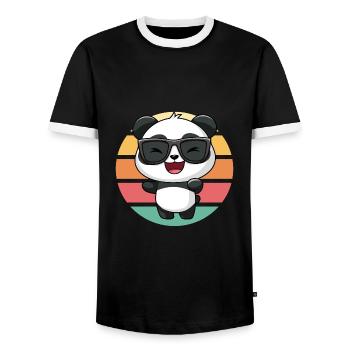 Cool Panda with Sunglasses Vintage Sunset - Men's Ringer Shirt - black/white - Front - AI Model Female 172 light (172cm) & AI Model Male 178 light (178cm)