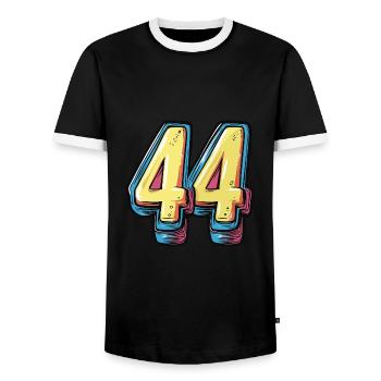 44 Zahl Comic - Männer Kontrast-T-Shirt - Schwarz/Weiß - Vorne - AI Model Female 172 light (172cm) & AI Model Male 178 light (178cm)