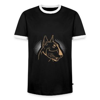 bull terrier - Men's Ringer Shirt - black/white - Front - AI Model Female 172 light (172cm) & AI Model Male 178 light (178cm)