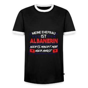 Albanerin Ehefrau Ehemann Geschenk - Männer Kontrast-T-Shirt - Schwarz/Weiß - Vorne - AI Model Female 172 light (172cm) & AI Model Male 178 light (178cm)