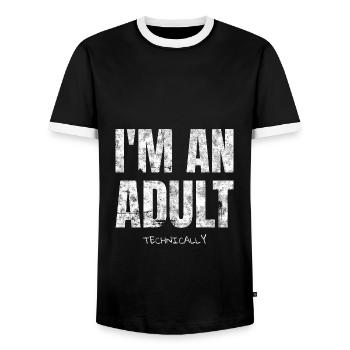 I'm An Adult Technically 18th Birthday - Men's Ringer Shirt - black/white - Front - AI Model Female 172 light (172cm) & AI Model Male 178 light (178cm)