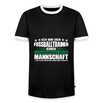 Fußball Trainer Sport Fussballtrainer Geschenk - Männer Kontrast-T-Shirt - Schwarz/Weiß - Vorne - AI Model Female 172 light (172cm) & AI Model Male 178 light (178cm)