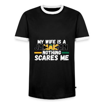 Jamaika Jamaikanische Flagge Jamaikanisches Gesche - Männer Kontrast-T-Shirt - Schwarz/Weiß - Vorne - AI Model Female 172 light (172cm) & AI Model Male 178 light (178cm)
