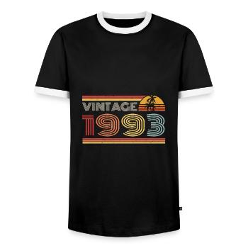 1993 Limited Edition Birthday Outfit 1993 vintag - Men's Ringer Shirt - black/white - Front - AI Model Female 172 light (172cm) & AI Model Male 178 light (178cm)