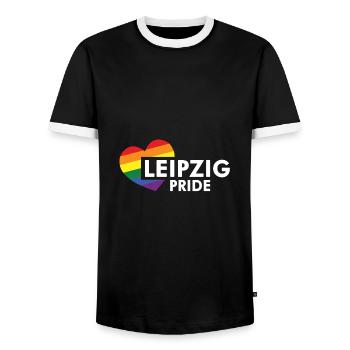 Leipzig Pride Rainbow (weiß) - Männer Kontrast-T-Shirt - Schwarz/Weiß - Vorne - AI Model Female 172 light (172cm) & AI Model Male 178 light (178cm)