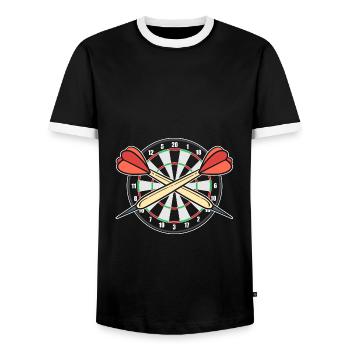 Dartscheibe Dart -Enthusiast - Männer Kontrast-T-Shirt - Schwarz/Weiß - Vorne - AI Model Female 172 light (172cm) & AI Model Male 178 light (178cm)