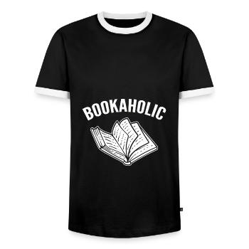 Bookaholic Buchbinder Bücherwurm - Männer Kontrast-T-Shirt - Schwarz/Weiß - Vorne - AI Model Female 172 light (172cm) & AI Model Male 178 light (178cm)