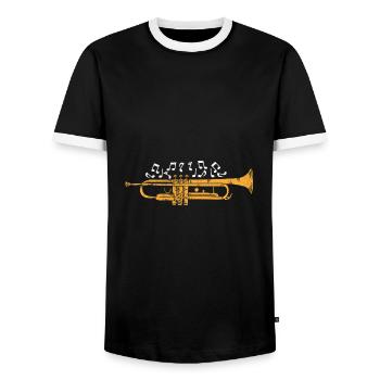 Trumpet - Men's Ringer Shirt - black/white - Front - AI Model Female 172 light (172cm) & AI Model Male 178 light (178cm)