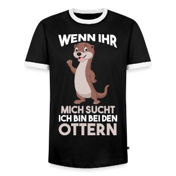 Ich bin bei den Ottern - Männer Kontrast-T-Shirt - Schwarz/Weiß - Vorne - AI Model Female 172 light (172cm) & AI Model Male 178 light (178cm)