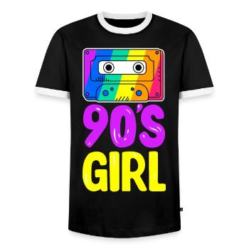 90s Girl 90er Jahre Musik - Männer Kontrast-T-Shirt - Schwarz/Weiß - Vorne - AI Model Female 172 light (172cm) & AI Model Male 178 light (178cm)