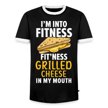In Fitness Fit'ness Grilled cheese in my mouth - Men's Ringer Shirt - black/white - Front - AI Model Female 172 light (172cm) & AI Model Male 178 light (178cm)
