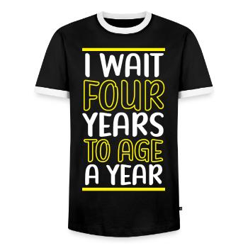 Happy Birthday Leap Year February 29 Leap Day - Men's Ringer Shirt - black/white - Front - AI Model Female 172 light (172cm) & AI Model Male 178 light (178cm)