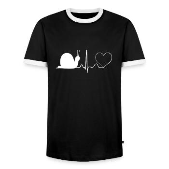 L'amour des escargots est une affaire de coeur - le coeur des escargots - T-shirt contrasté Homme - noir/blanc - Devant - AI Model Female 172 light (172cm) & AI Model Male 178 light (178cm)