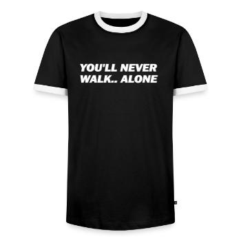 Never walk alone ! Liverpool Chansons de football - T-shirt contrasté Homme - noir/blanc - Devant - AI Model Female 172 light (172cm) & AI Model Male 178 light (178cm)