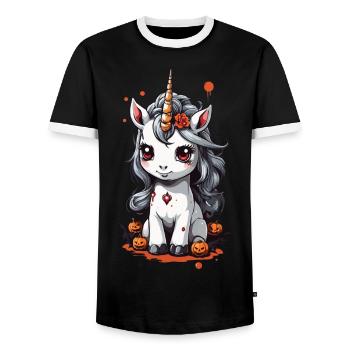Süßes Halloween Einhorn Grusel und Magie - Männer Kontrast-T-Shirt - Schwarz/Weiß - Vorne - AI Model Female 172 light (172cm) & AI Model Male 178 light (178cm)