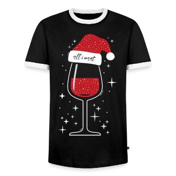 Chapeau de Noël verre à vin - T-shirt contrasté Homme - noir/blanc - Devant - AI Model Female 172 light (172cm) & AI Model Male 178 light (178cm)
