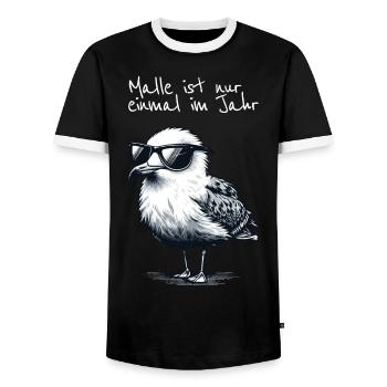 Malle's Only Once a Year Mallorca Seagull Shirt - Men's Ringer Shirt - black/white - Front - AI Model Female 172 light (172cm) & AI Model Male 178 light (178cm)