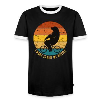 Bear - Retro Bike - Old School - Men's Ringer Shirt - black/white - Front - AI Model Female 172 light (172cm) & AI Model Male 178 light (178cm)