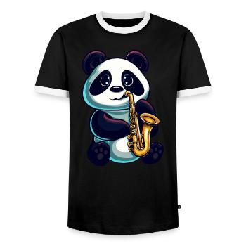 Panda Saxophones Classical Music Jazz - Men's Ringer Shirt - black/white - Front - AI Model Female 172 light (172cm) & AI Model Male 178 light (178cm)