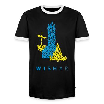 Wismar Dreiecksillustration blaugelb - Männer Kontrast-T-Shirt - Schwarz/Weiß - Vorne - AI Model Female 172 light (172cm) & AI Model Male 178 light (178cm)